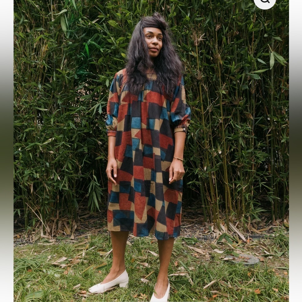 Umber & Ochre Devi Peasant Dress in Blocks NWOT